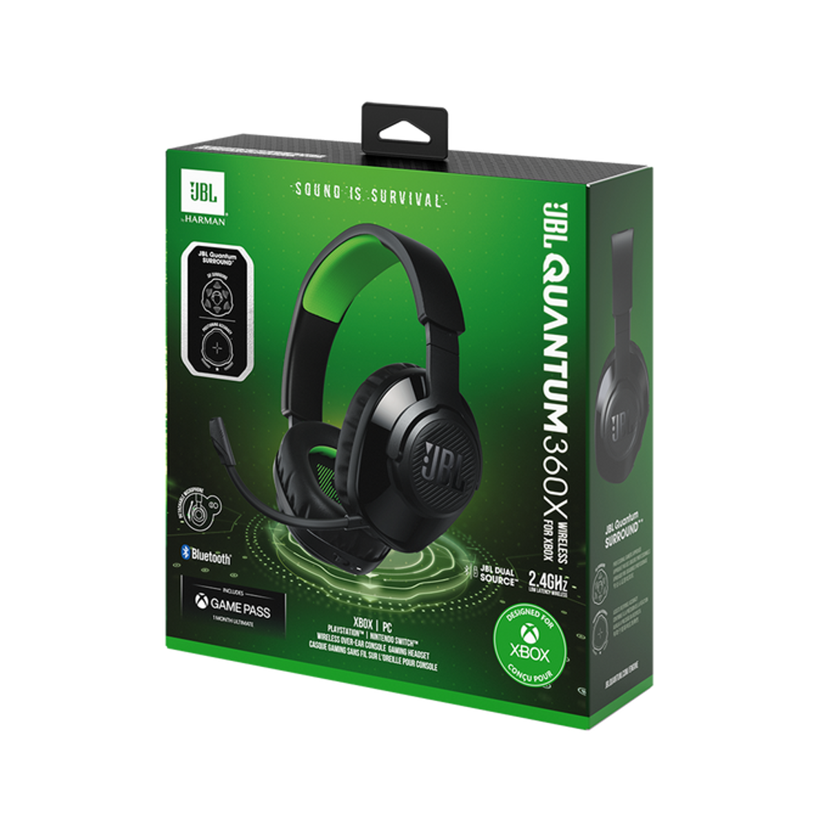 Pudełko na słuchawki, czarno-zielony design.