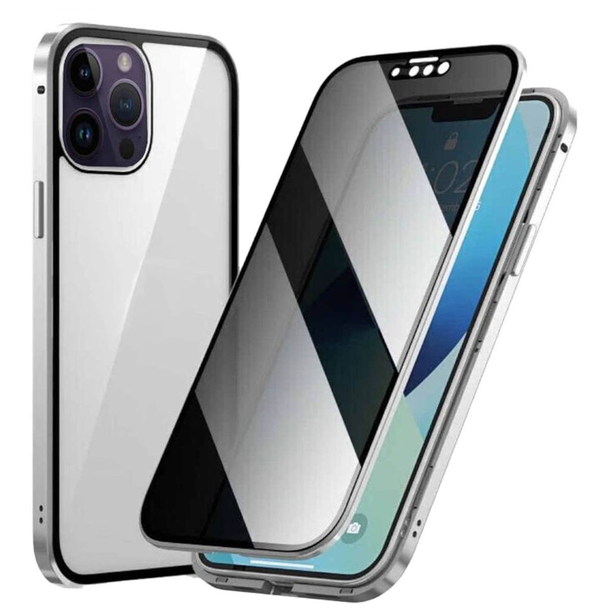 WIGENTO 360 Grad Magnet Max, Glas Cover, Schutz Apple, Full Pro iPhone Silber 14 Cover