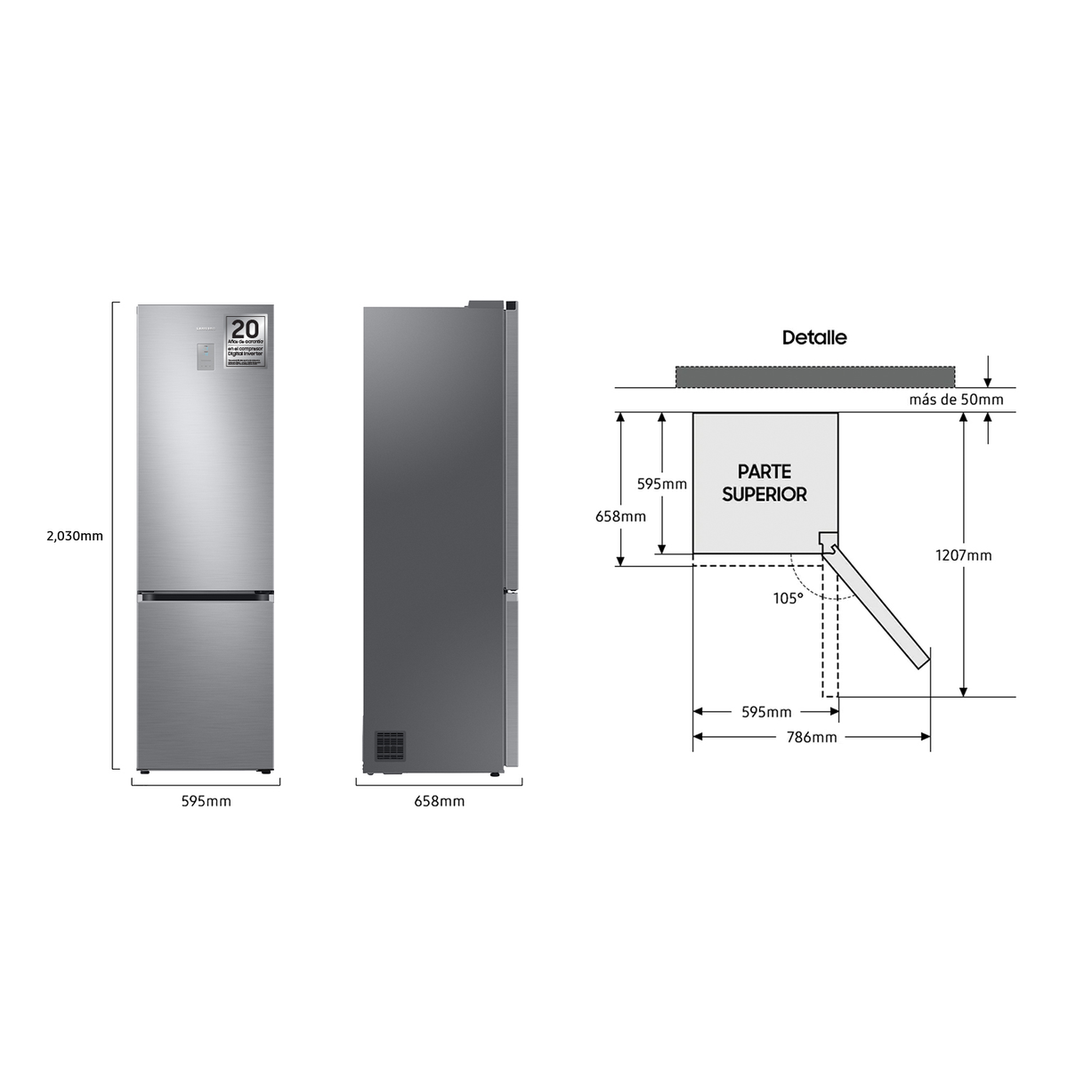 SAMSUNG RB38C675CS9  Freestanding refrigerators  - Freestanding, not built-in compatible  - Width 59.5 cm  - Height 203 cm   