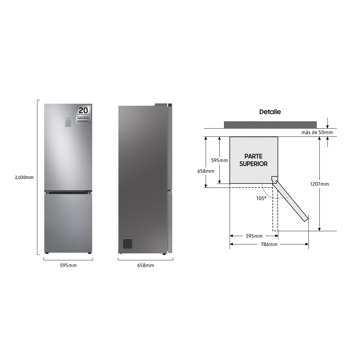 Frigorífico combi - SAMSUNG SMART RB34C775CS9/EF, No Frost, No Frost, Altura 185,3 cm, Capacidad 344 l, Inox