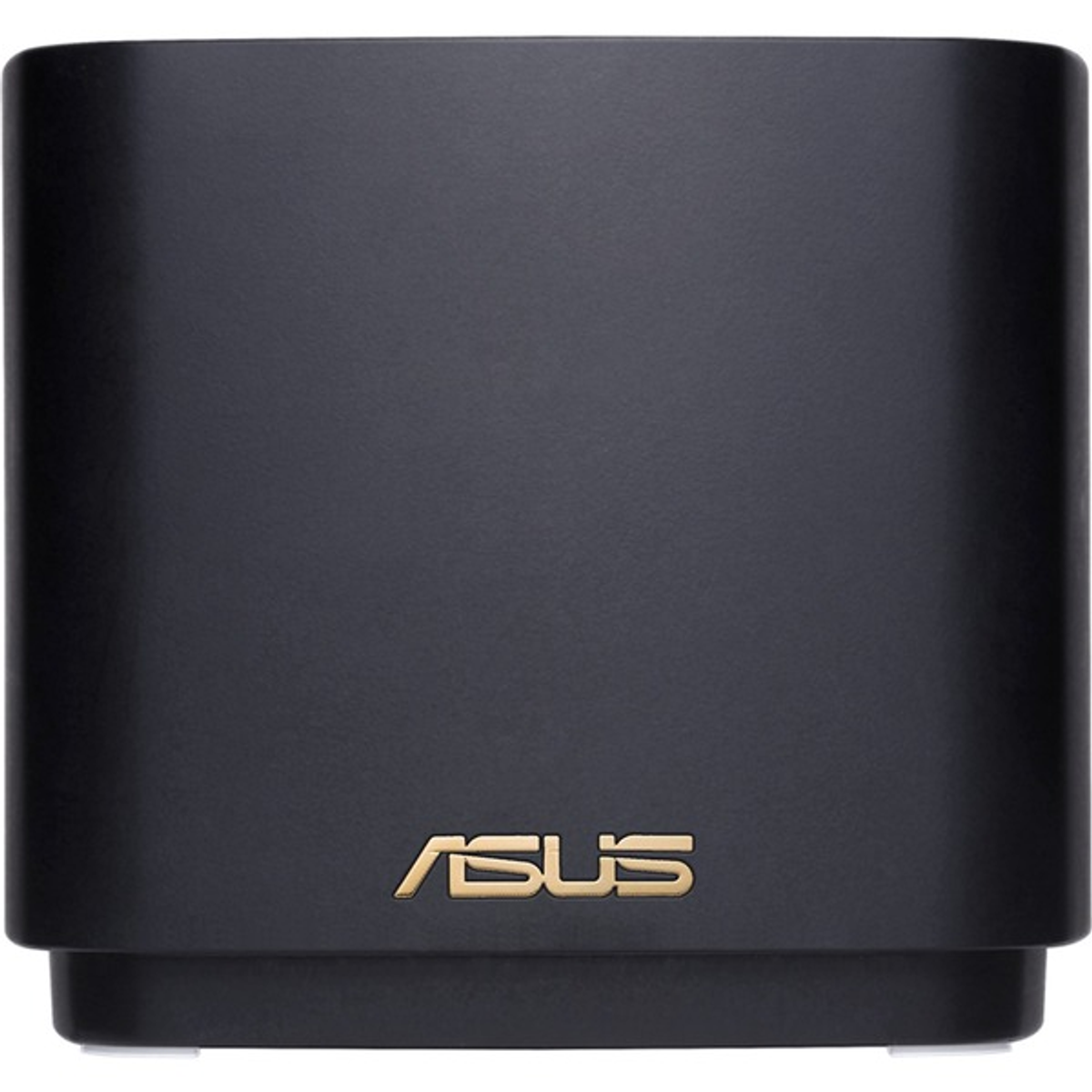 Router ASUS nero con logo ASUS dorato sul davanti. Il router è rettangolare e compatto.