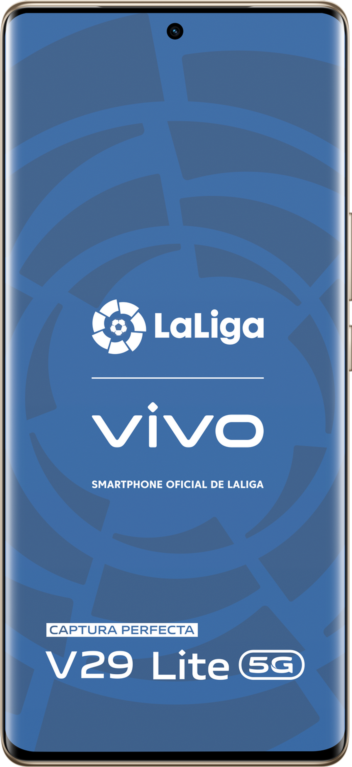 Smartfon wyświetlający logo LaLiga i słowa "V29 Lite 5G".