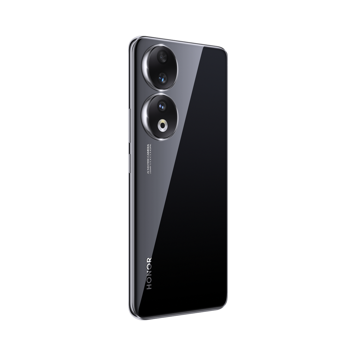 Czarny smartfon z dwoma aparatami, widok z tyłu. Widoczne słowo 'HONOR'.