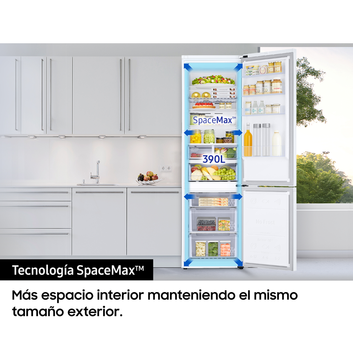 FRIGORIFERO COMBINATO SAMSUNG RB38C605DWW, 2 Porte, L 59.5 cm, No Frost, Capacità netta totale 390 l, Rumorosità: 35 dB(A), LAN wireless, 2 ripiani, Dimensioni: L 59,5 cm A 203 cm P 65,8 cm, Bianco, Classe D