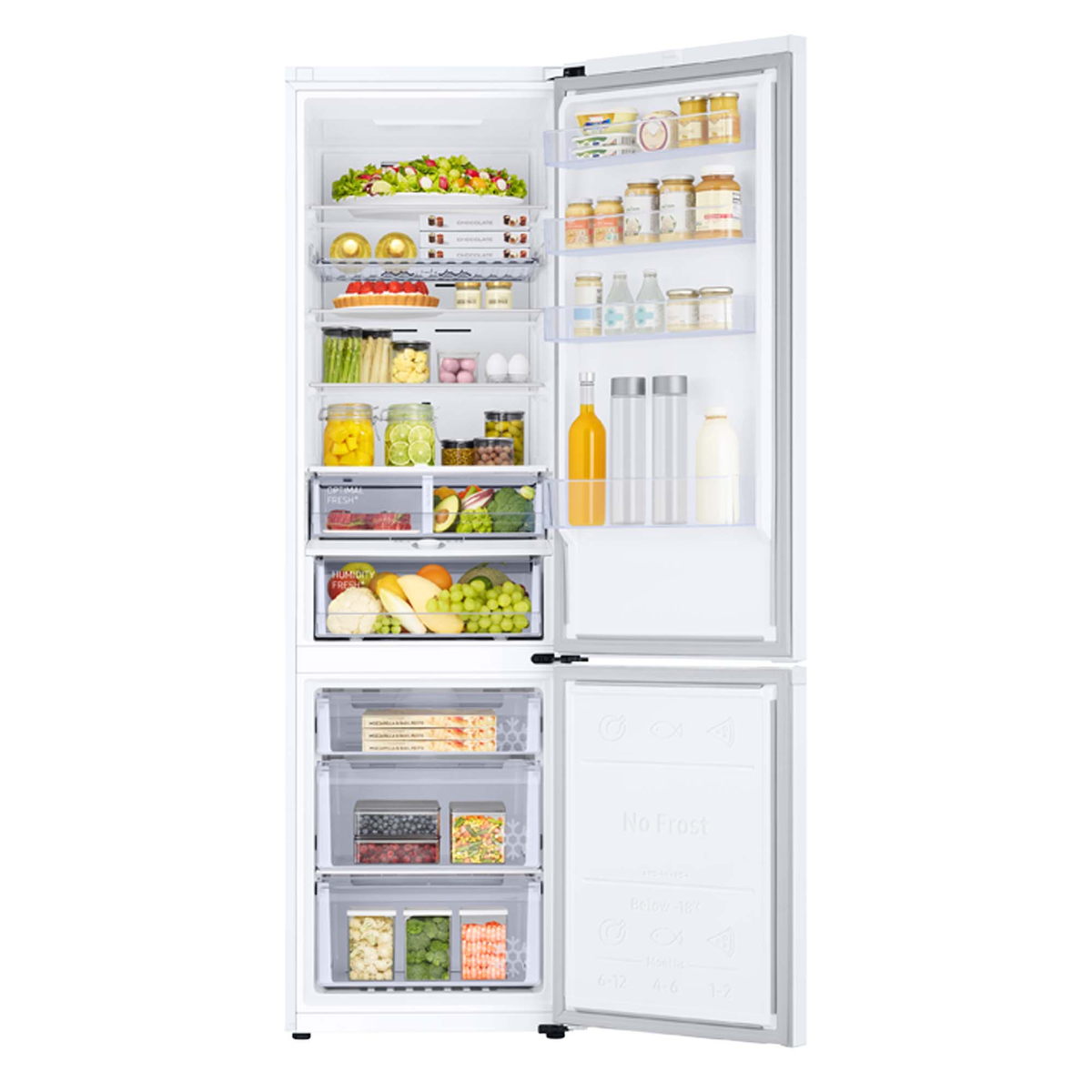 FRIGORIFERO COMBINATO SAMSUNG RB38C605DWW, 2 Porte, L 59.5 cm, No Frost, Capacità netta totale 390 l, Rumorosità: 35 dB(A), LAN wireless, 2 ripiani, Dimensioni: L 59,5 cm A 203 cm P 65,8 cm, Bianco, Classe D