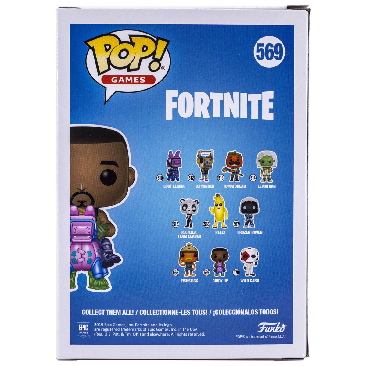 Tył pudełka Fortnite Funko Pop!, pokazujący różne figurki.