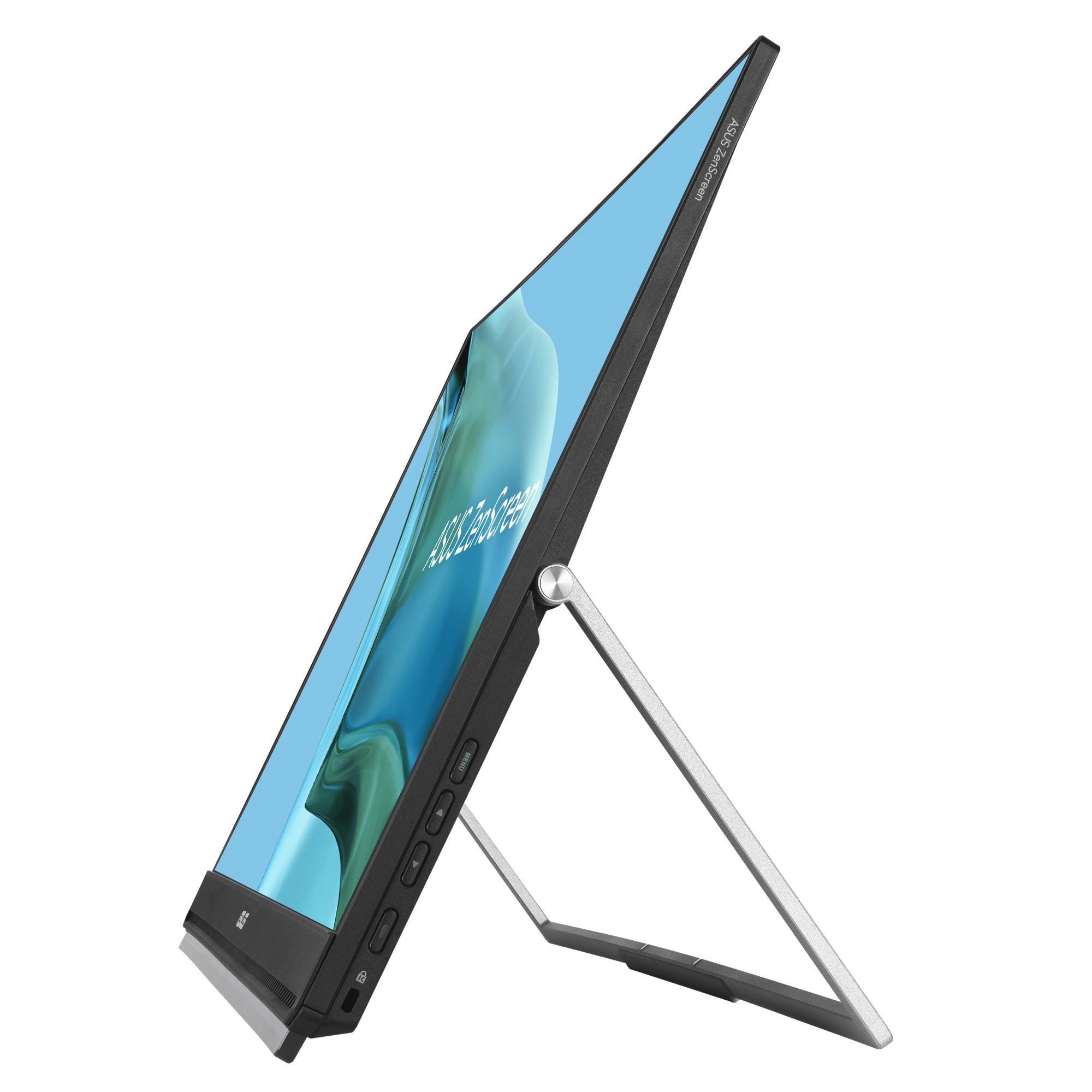 Przenośny monitor Asus ZenScreen, czarny, na białym tle.