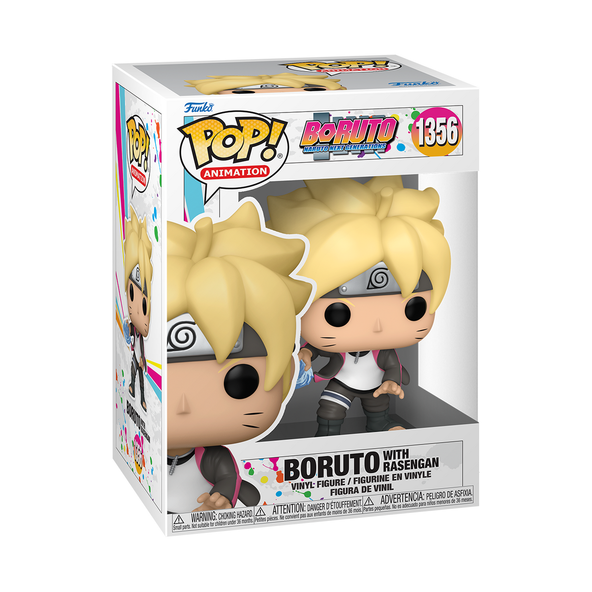 Eine Funko Pop! Box einer Boruto-Figur mit blonden Haaren und blauem Energieeffekt.