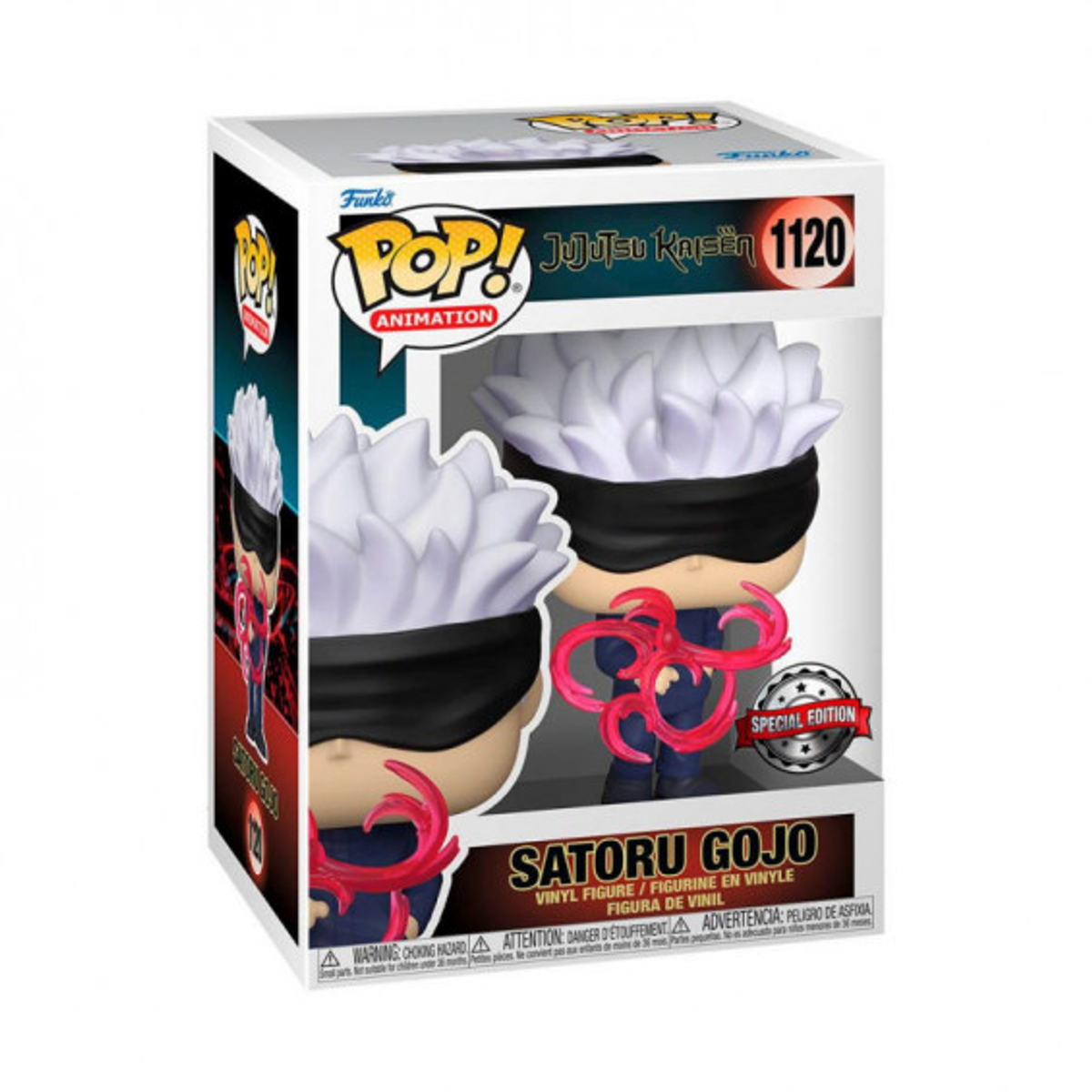 Figurine Funko Pop! en vinyle de Satoru Gojo de Jujutsu Kaisen. C'est une édition spéciale avec une boîte.
