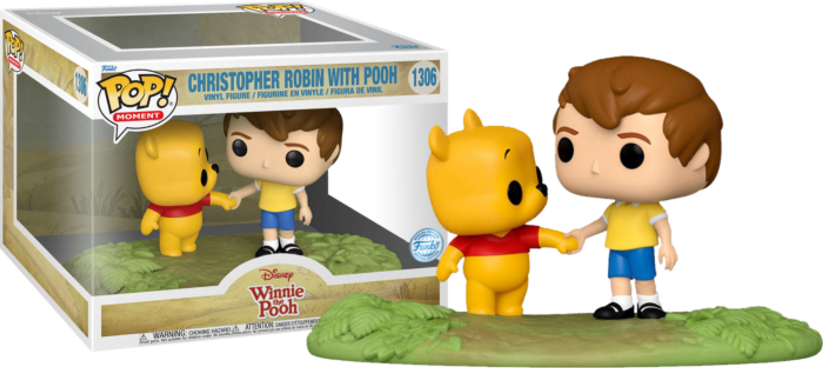 Winnie the Pooh und Christopher Robin Funko Pop Figuren in einer Display-Box. Sie halten Hände.
