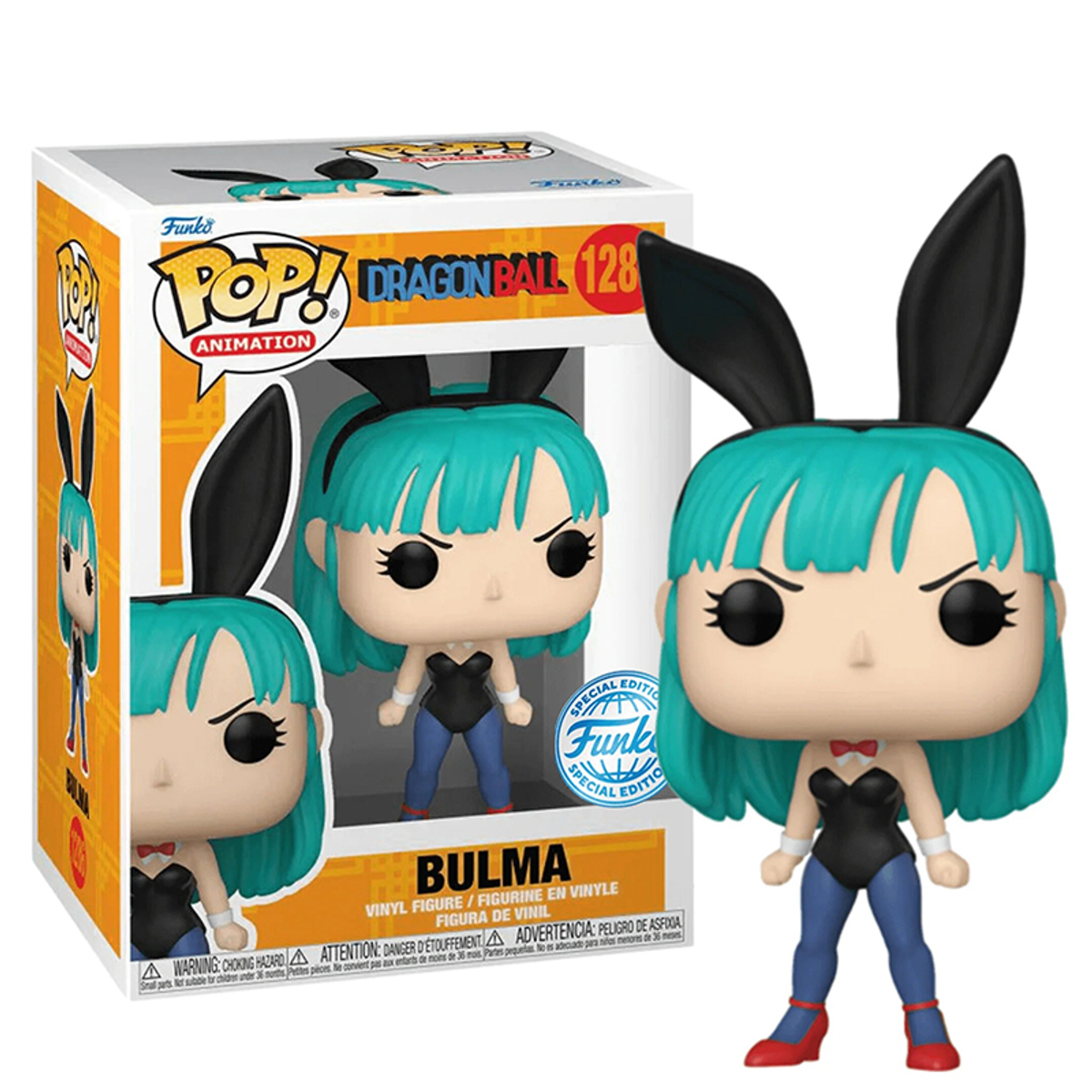 Funko Pop! Figur von Bulma aus Dragon Ball. Bulma in schwarzem Outfit mit Hasenohren.