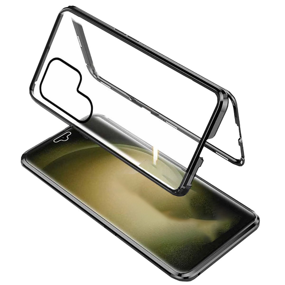 Schwarz Glas Hülle, / S23 Grad Ultra, WIGENTO Galaxy Cover, Samsung, Magnet Transparent Full 360