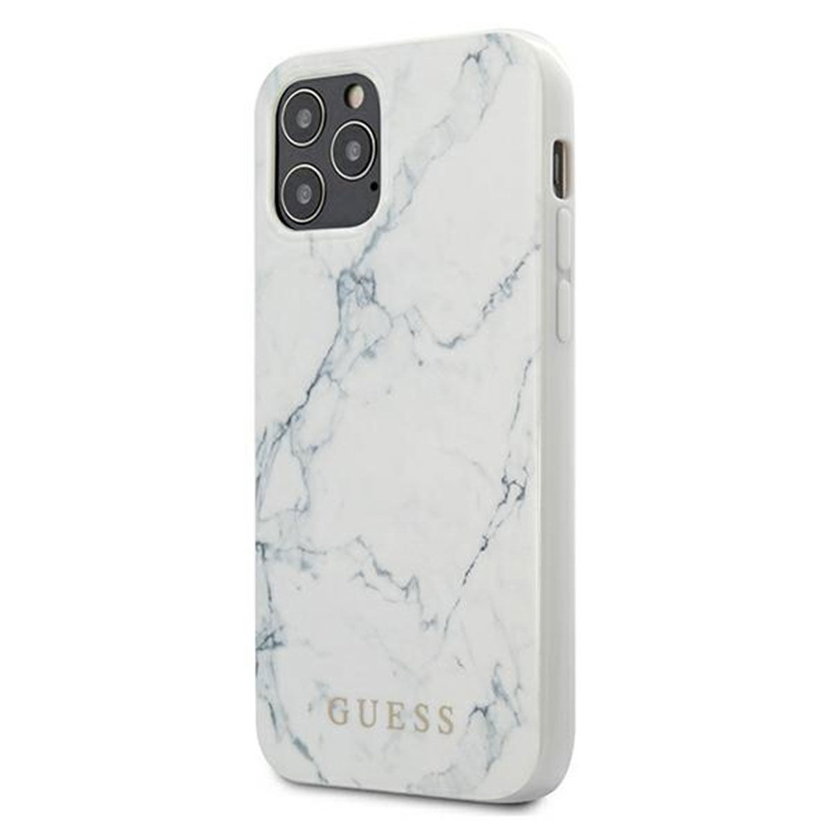 GUESS Marble Collection Marmor Design 12 Cover iPhone Hard Weiß Max, Backcover, Pro Hülle, Apple