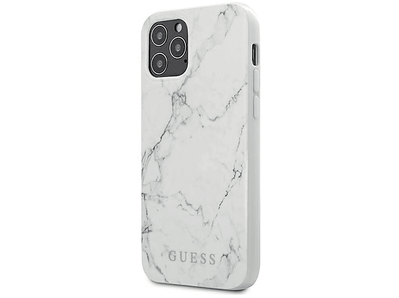GUESS Marble Collection Marmor Design Hard Apple, iPhone 12 Backcover, Hülle, Cover Pro Weiß Max