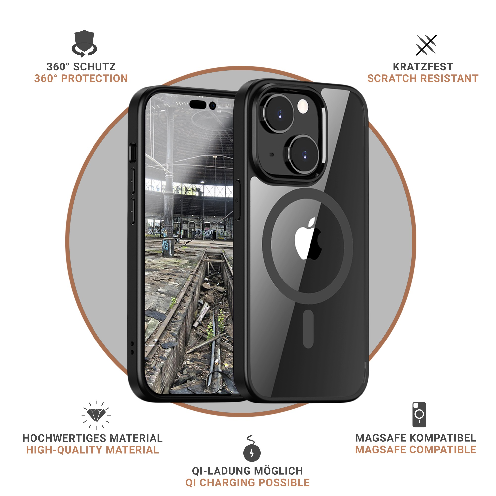 JT BERLIN / MagSafe, Hybrid iPhone schwarz Pankow 14, Backcover, Apple, transparent
