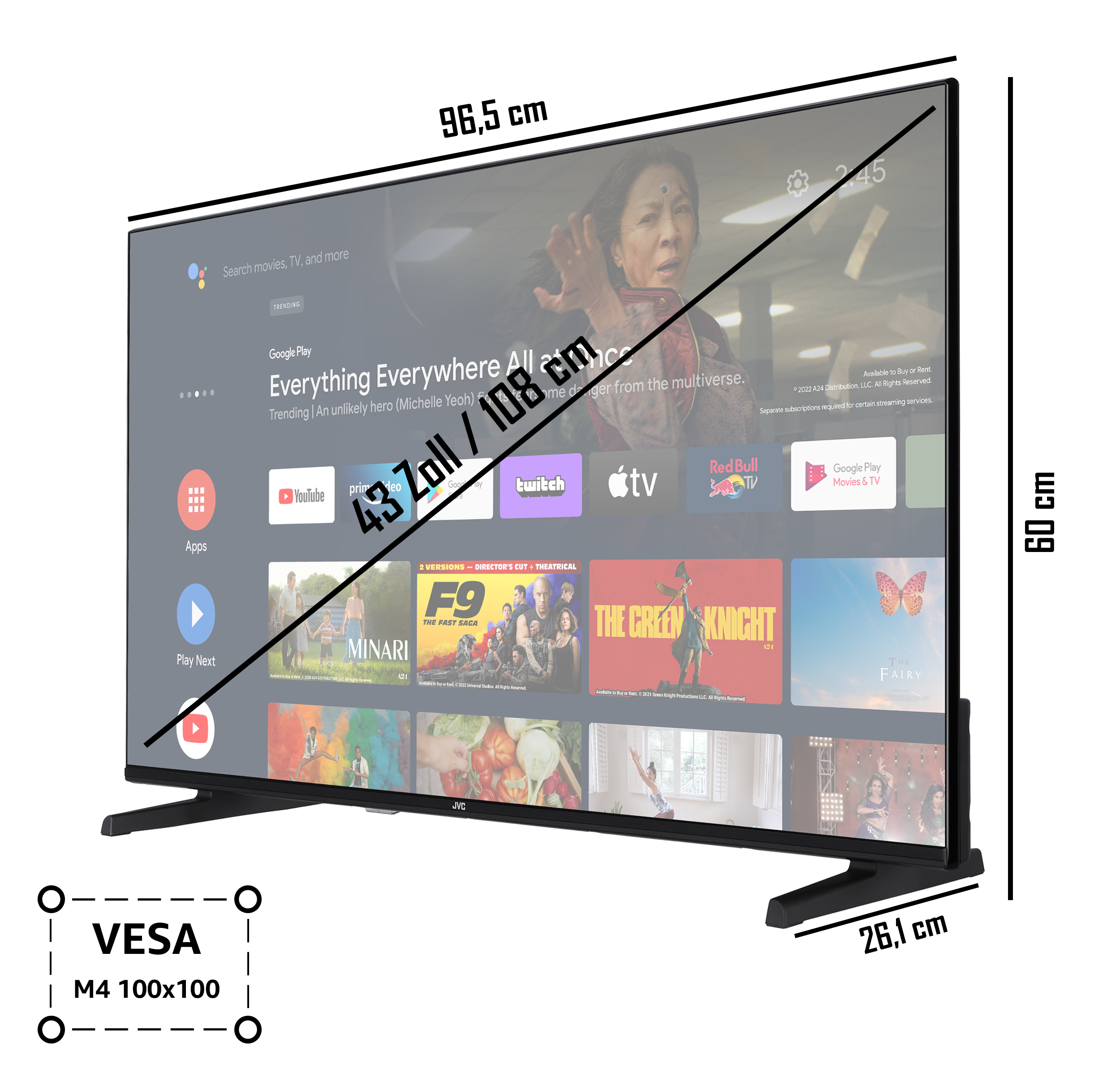UHD 108 43 TV) cm, TV SMART LED JVC Zoll LT-43VA3355 4K, (Flat, /