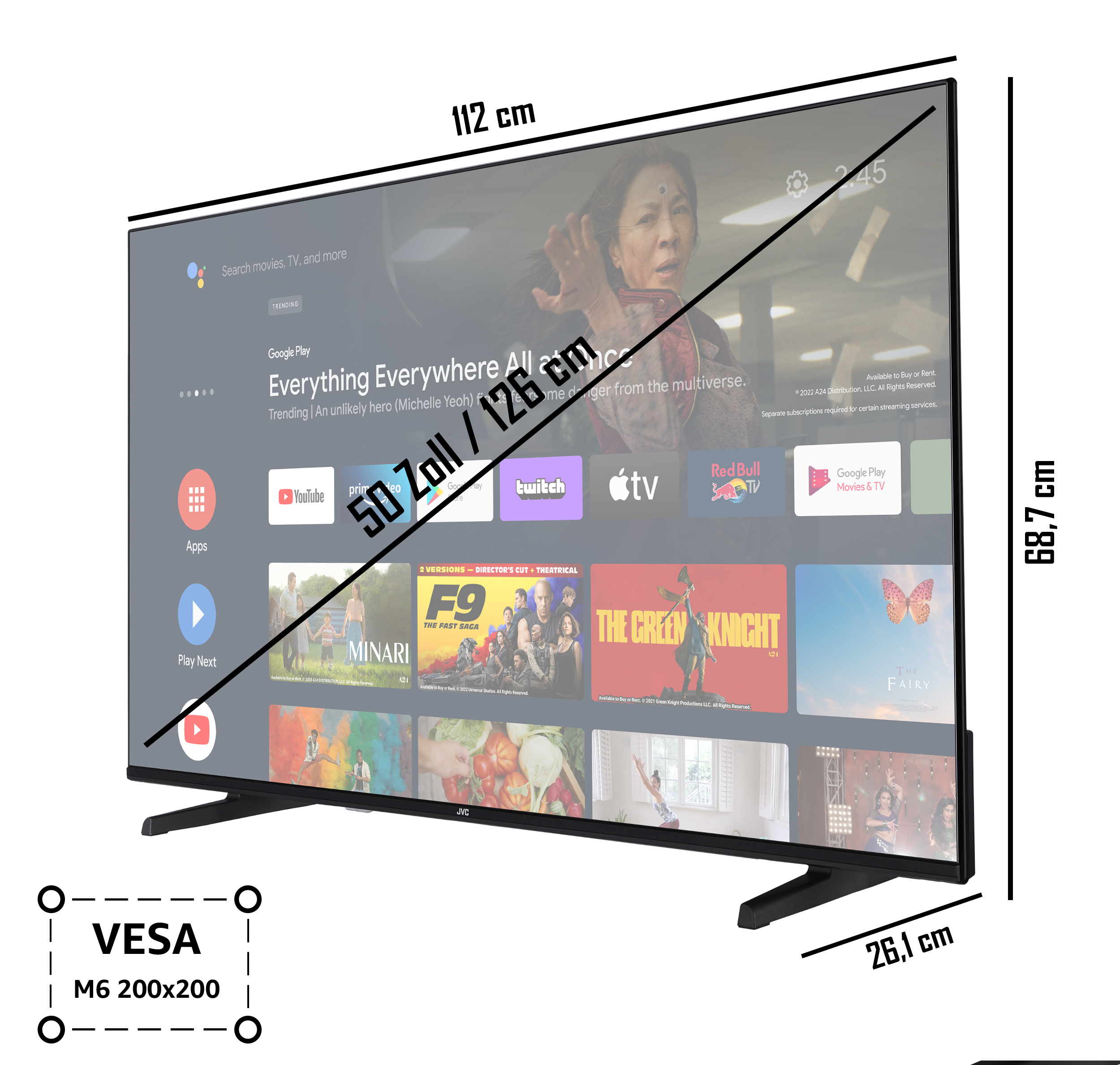 JVC LT-50VA3355 LED TV (Flat, 126 UHD TV) SMART 4K, Zoll 50 / cm