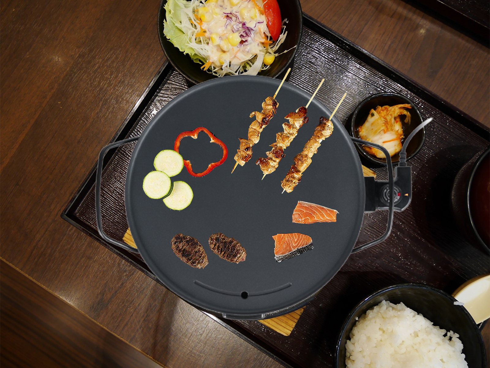 Tischgrill, Ø40cm Elektrischer Teppanyaki Schwarz Watt) TRISTAR (2000