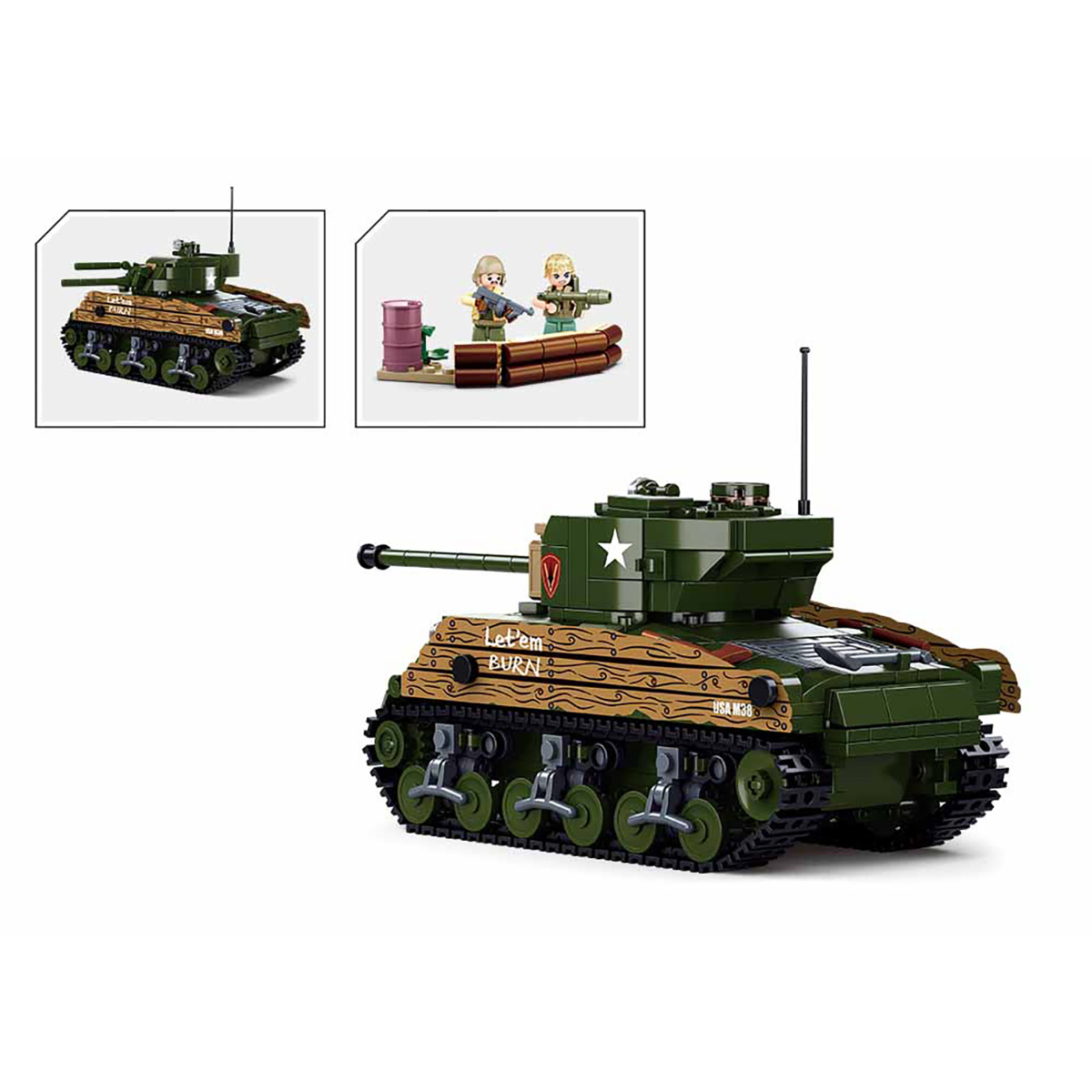 Klemmbausteine Mittelschwerer (2-in1 M4A3 SLUBAN (715 Teile) Panzer Bausatz)