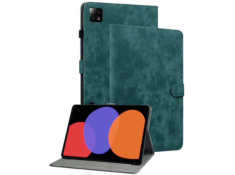 WIGENTO Aufstellbare Kunst-Leder Tasche Sand Tiger Style, Full Cover, Xiaomi, Pad 6 / Pad 6 Pro 11 Zoll, Grün