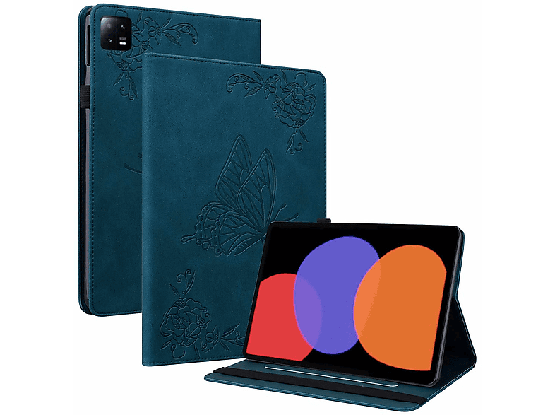 WIGENTO Aufstellbare Kunst-Leder Tasche Schmetterling Style, Full Cover, Xiaomi, Pad 6 / Pad 6 Pro 11 Zoll, Blau