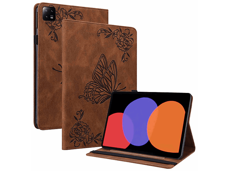WIGENTO Aufstellbare Braun Kunst-Leder Zoll, Pro Xiaomi, 6 11 6 / Cover, Style, Pad Full Schmetterling Tasche Pad