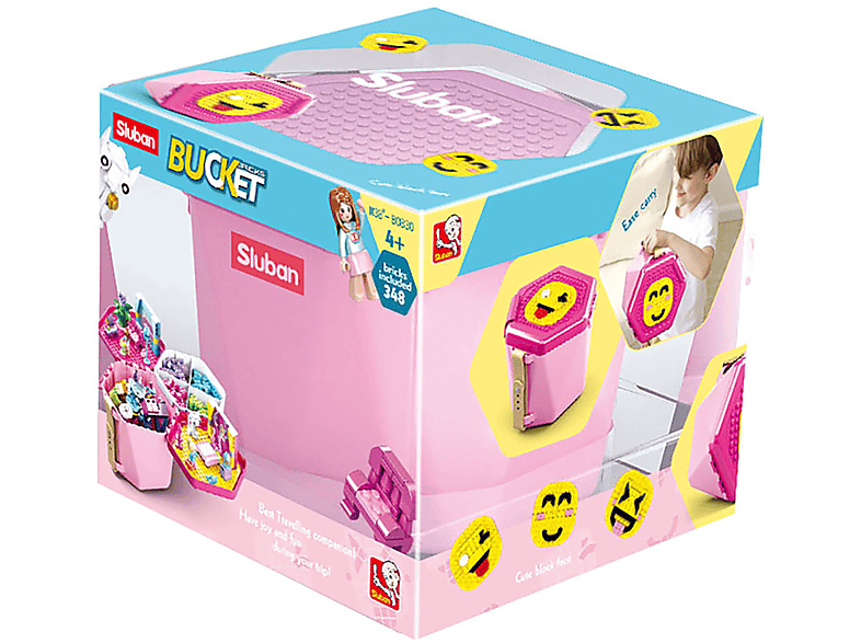 SLUBAN Spiel- & Transporteimer Pink (inkl. 348 Teile) Klemmbausteine