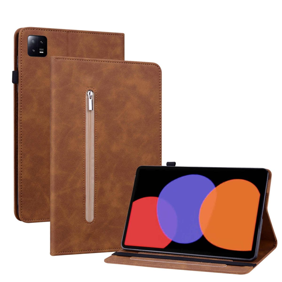 WIGENTO Aufstellbare Kunst-Leder 11 Pad Pad Braun 6 6 Tasche Pro Cover, Full Zoll, Xiaomi, mit Reißverschluss, 