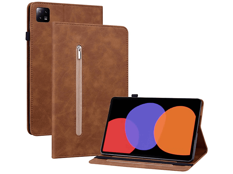 WIGENTO / Kunst-Leder Braun Pad Cover, Pro mit Tasche 6 11 6 Zoll, Reißverschluss, Xiaomi, Pad Aufstellbare Full