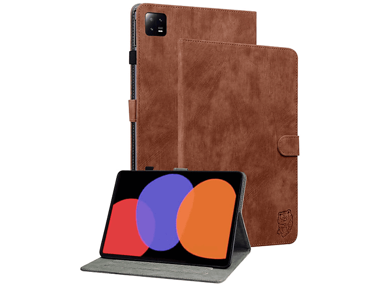 WIGENTO Aufstellbare Kunst-Leder Tasche Sand Tiger Style, Full Cover, Xiaomi, Pad 6 / Pad 6 Pro 11 Zoll, Braun
