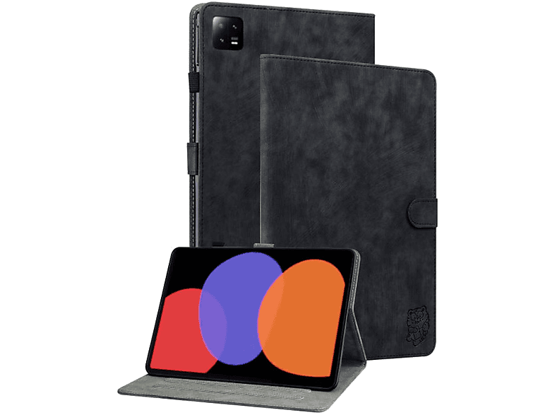 WIGENTO Aufstellbare Kunst-Leder Tasche Sand Tiger Style, Full Cover, Xiaomi, Pad 6 / Pad 6 Pro 11 Zoll, Schwarz
