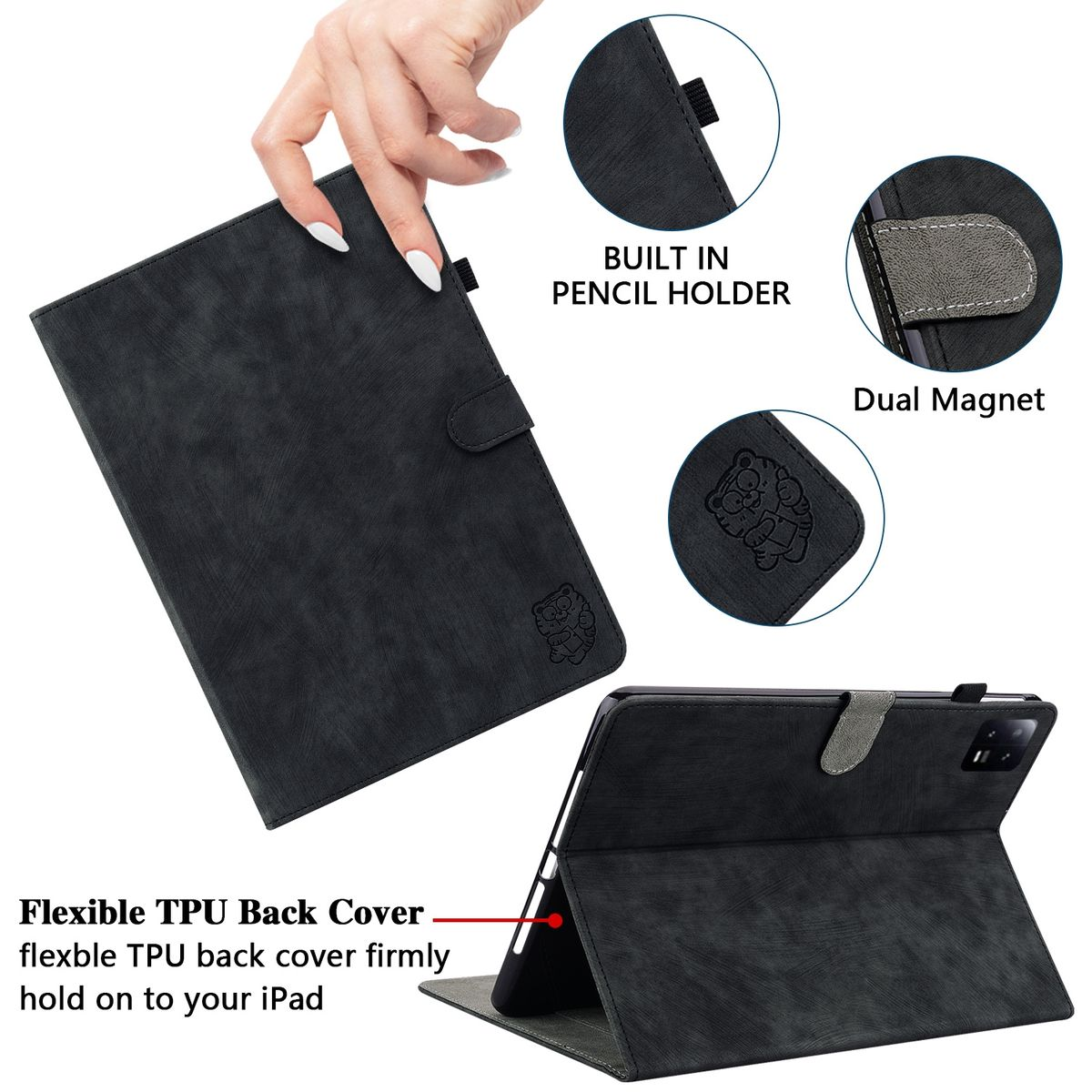 WIGENTO Aufstellbare 6 Tasche Pad 11 Tiger Pro Sand Kunst-Leder / Schwarz 6 Style, Zoll, Pad Full Xiaomi, Cover