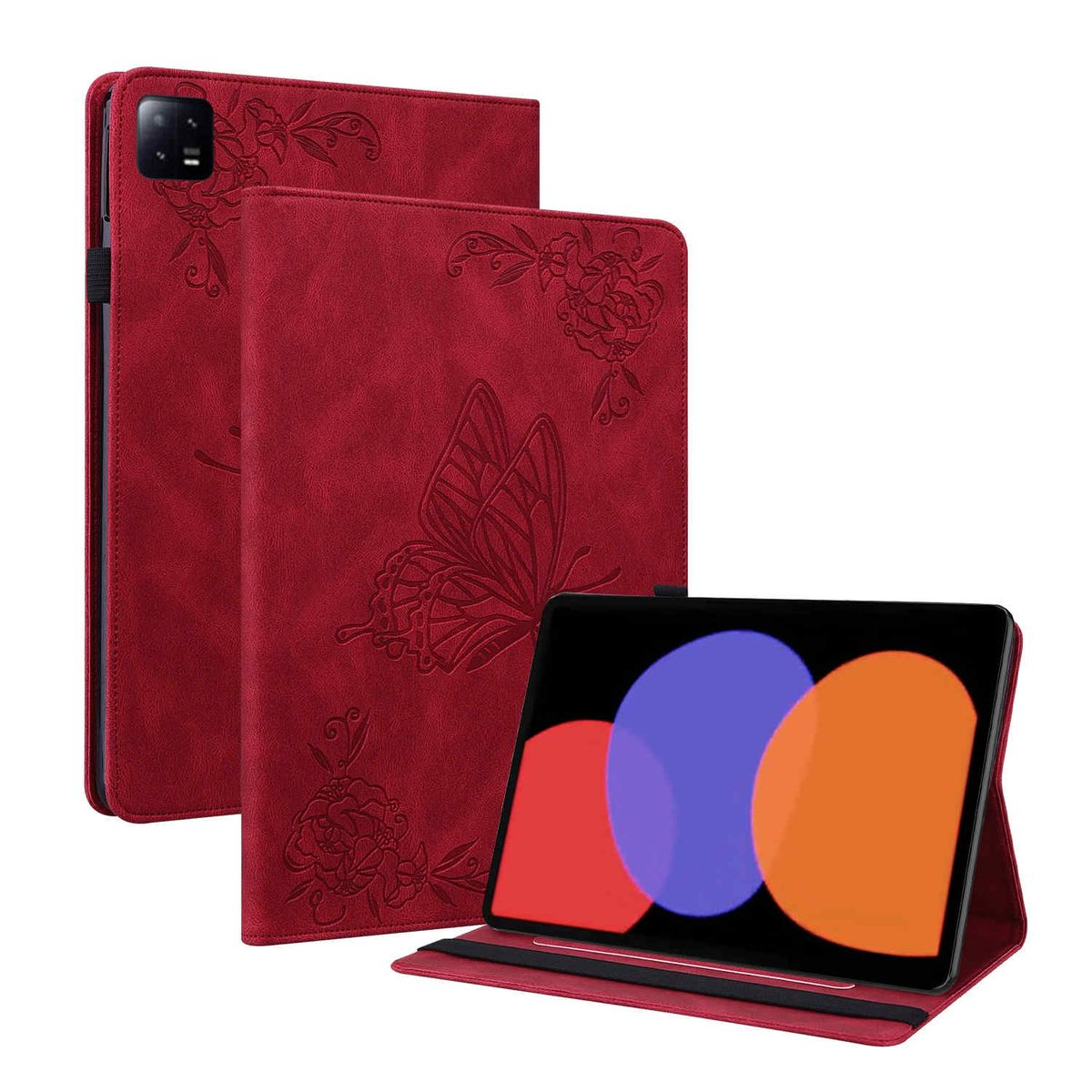 11 6 Style, WIGENTO / Xiaomi, Pad Zoll, Pad 6 Rot Schmetterling Pro Full Aufstellbare Tasche Kunst-Leder Cover,