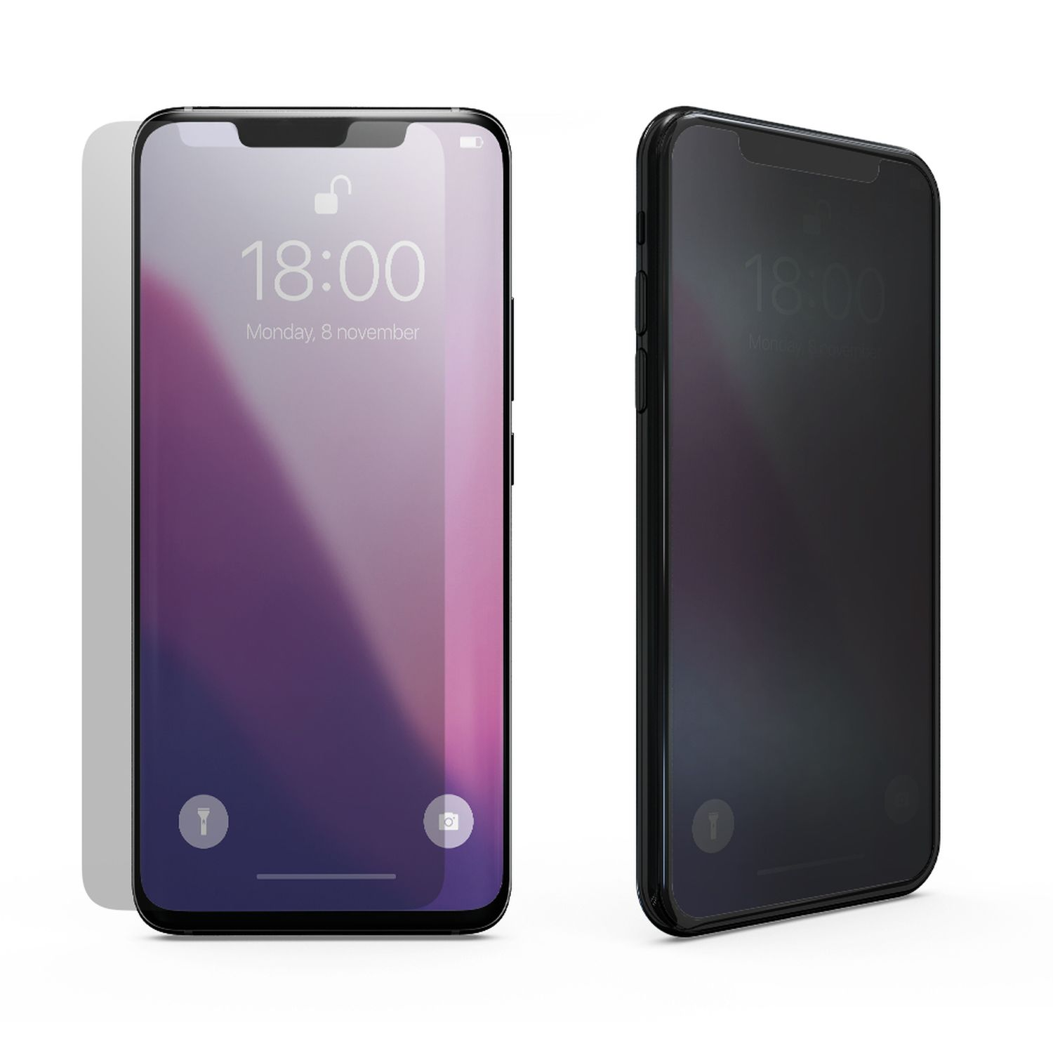 Smartphone mit Anzeige von Uhrzeit und Datum. Schwarzes Telefon. Weißer Hintergrund.
