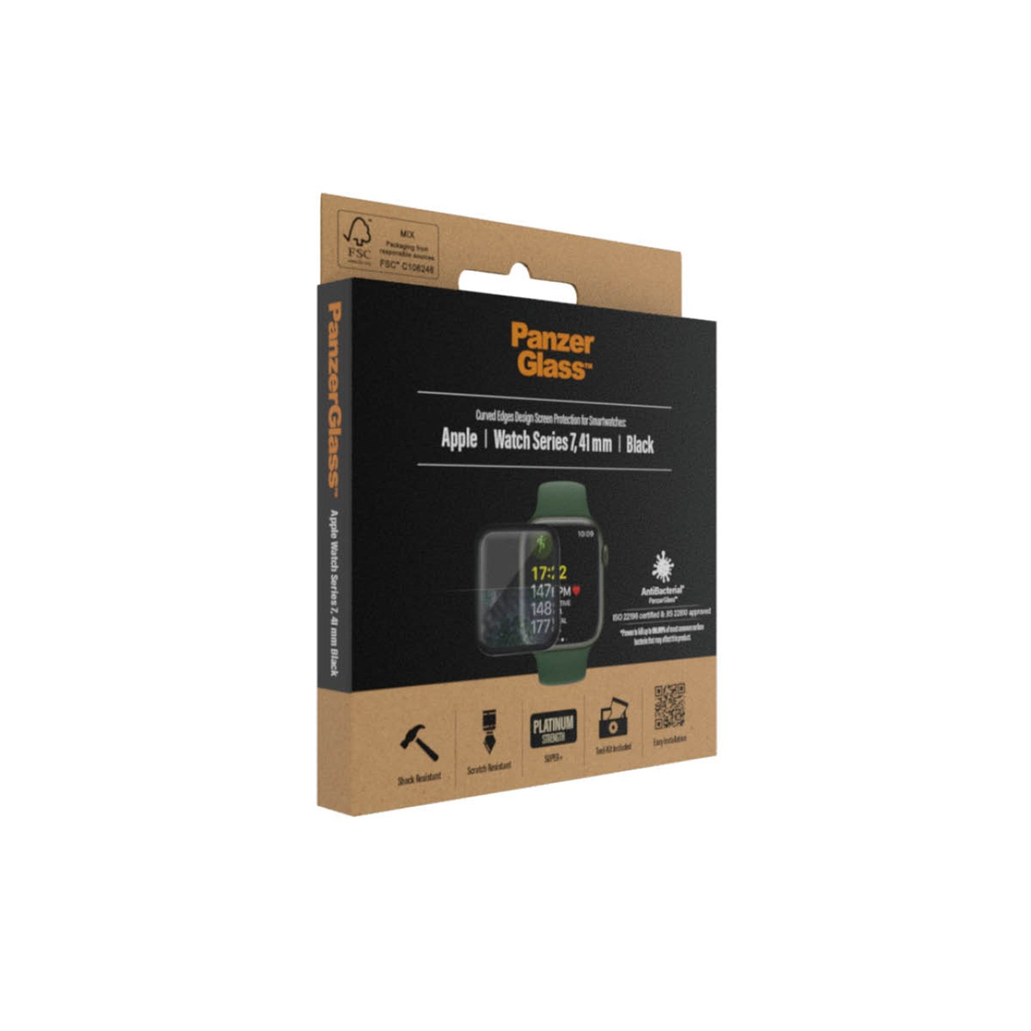 Schachtel PanzerGlass Displayschutz für Apple Watch, grünes Armband.