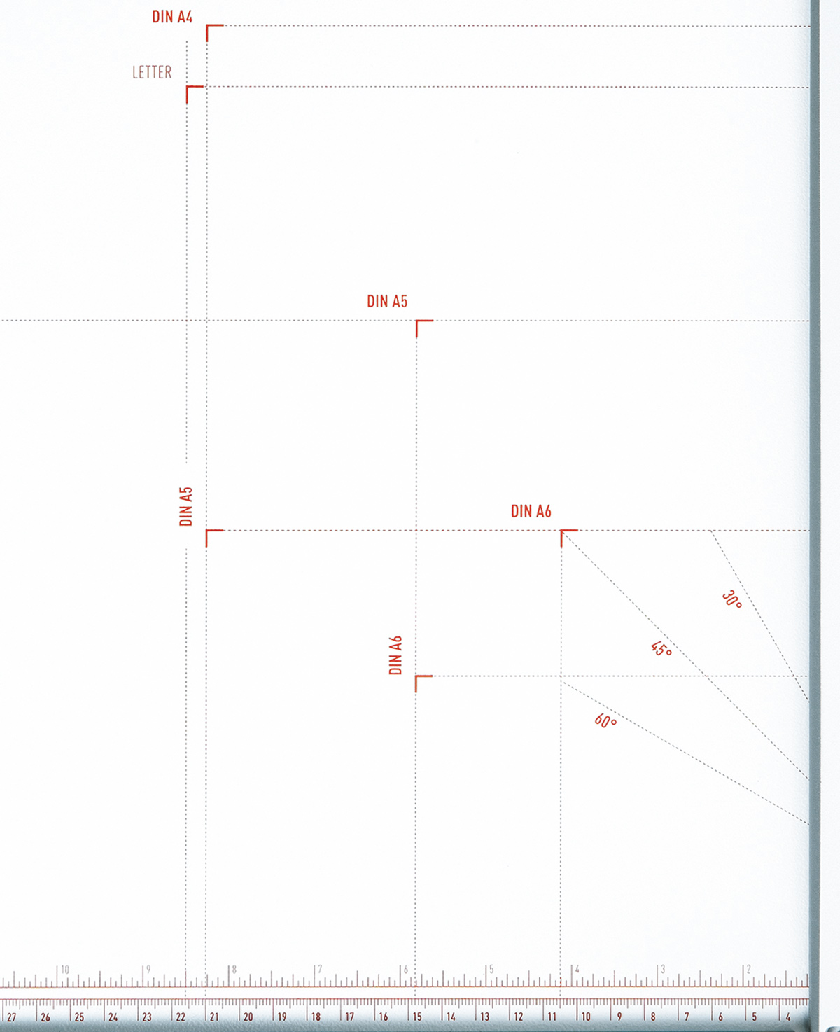 Diagramm der Papierformate A4, A5, A6, mit Winkeln und Maßen.
