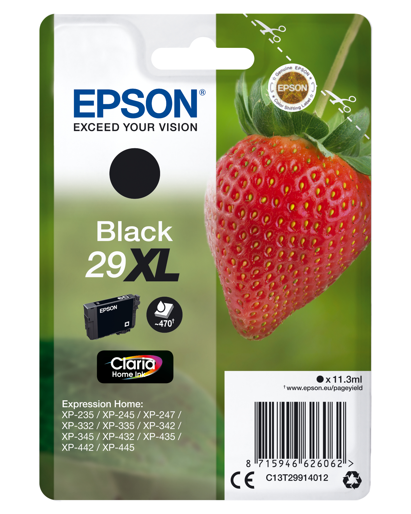 Cartouche d'encre Epson, noire, avec un graphique de fraise.
