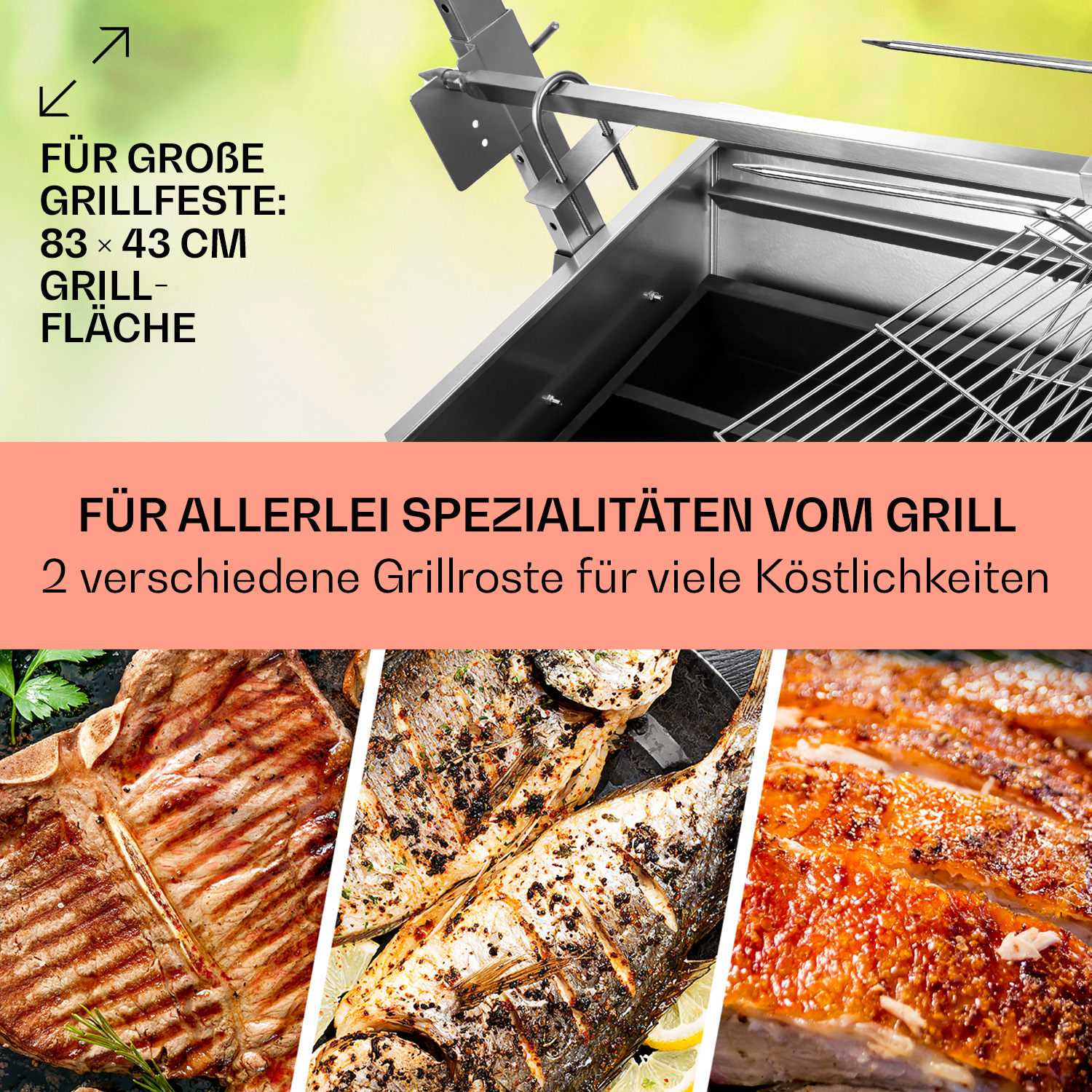 Gegrilltes Essen mit Grill und Textüberlagerung.