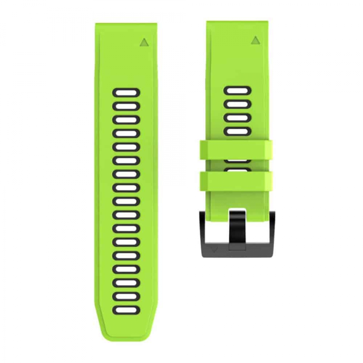 Limettengrünes Uhrenarmband mit schwarzen Akzenten, zweiteilig.