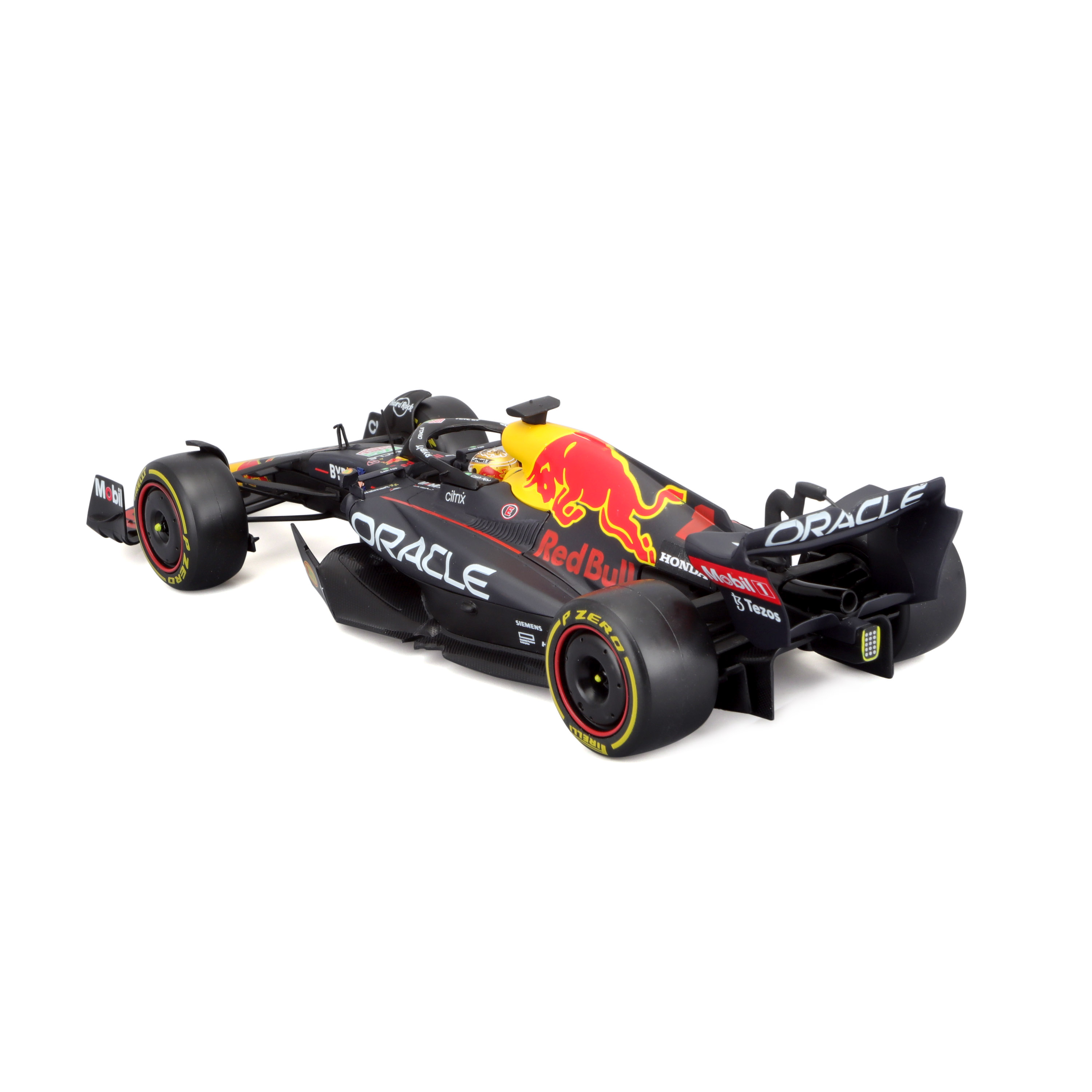 Red Bull Formel 1 Auto auf weißem Hintergrund. Schwarz, rot und gelb.