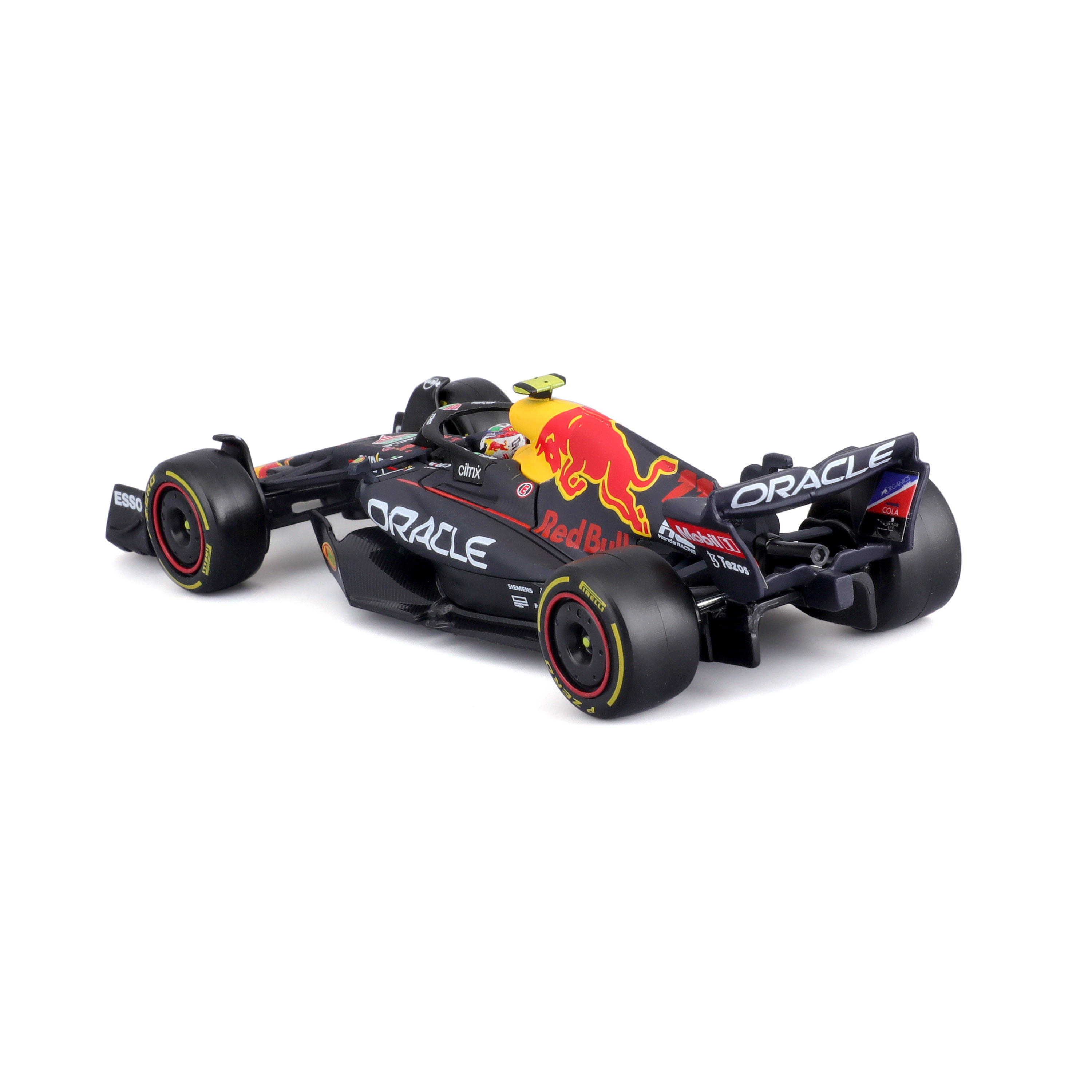 Auto di Formula 1 Red Bull Racing su sfondo bianco, in movimento.