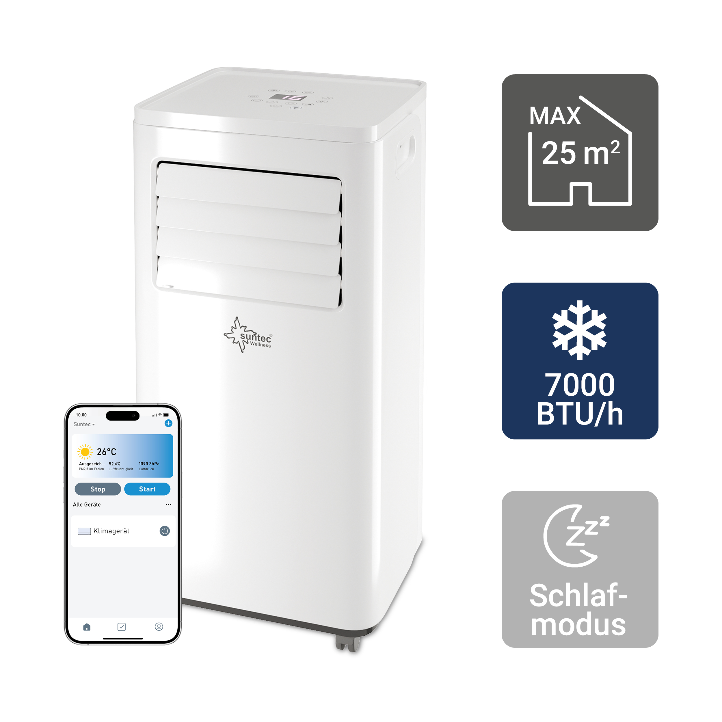 Impuls (Max. Klimagerät 2.0 R290 EEK: 25 mobiles APP A) Weiß Eco SUNTEC m², Raumgröße: