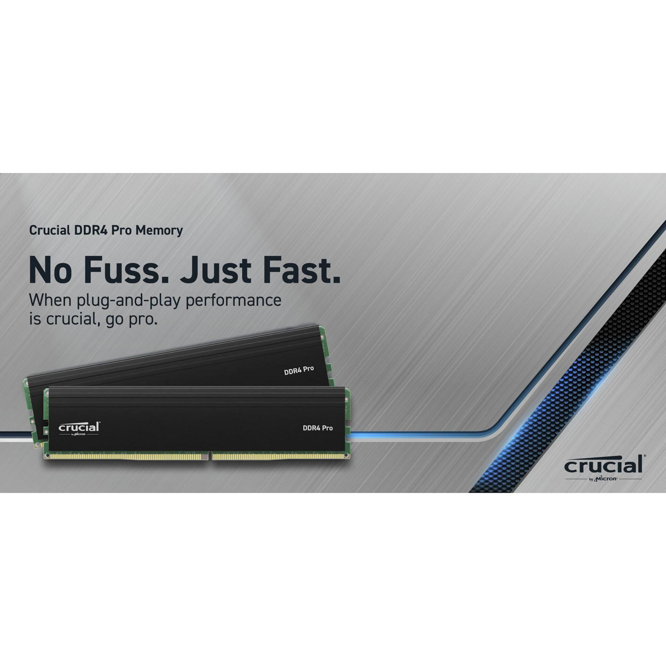 Un anuncio de Crucial DDR4 Pro Memory. Dos memorias RAM negras.