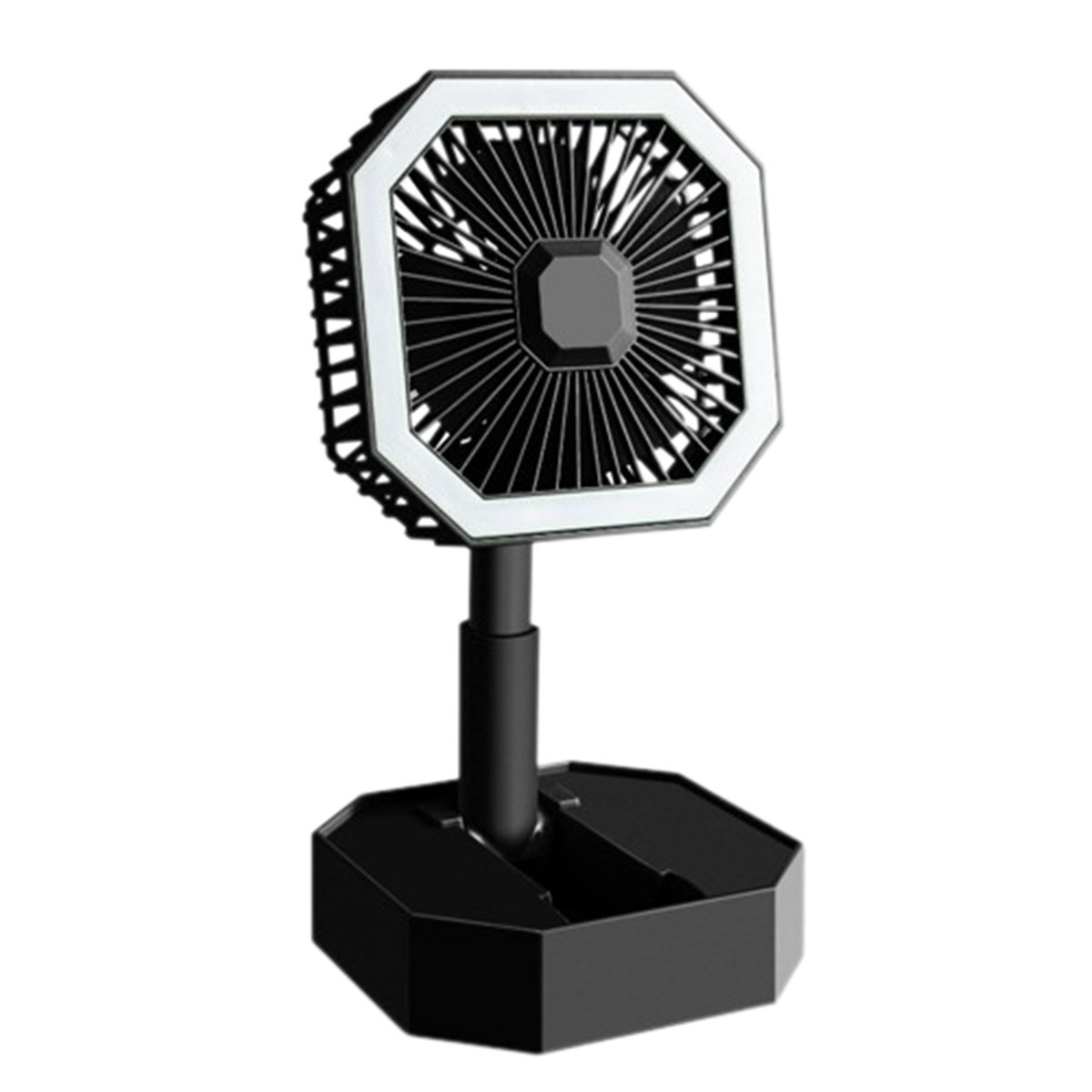 SYNTEK Faltbarer Ventilator Schwarz mit Schwarz Nachtlicht Kleiner Mini Ventilator USB Aufladung Tragbar Ventilatoren Einziehbar