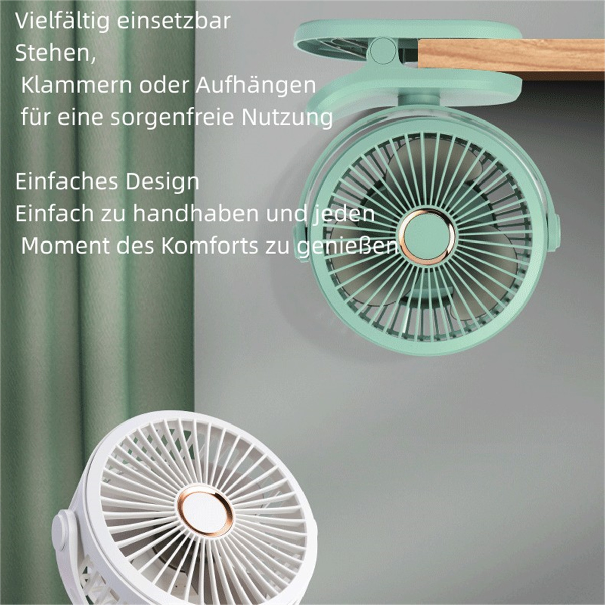 SYNTEK Mini-Lüfter, Verwendung Grün Doppelte USB-Aufladung, Ventilator Geräuschlos, 360°-Drehung