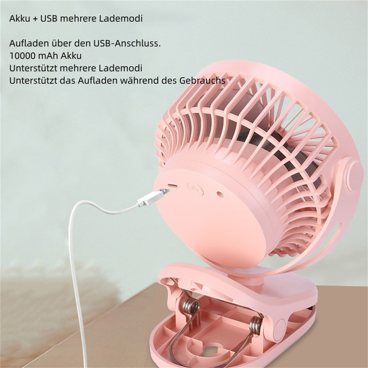 SYNTEK Fan clip kleiner wiederaufladbar tragbar gale usb mini stumm Ventilator Rosa schüttelkopf ventilator rosa