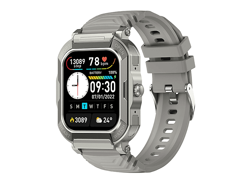 SYNTEK Smart Watch Silber Bluetooth Talk Outdoor Sport Herzfrequenz Blut-Sauerstoff Smartwatch Zinklegierung Silikon, Silber