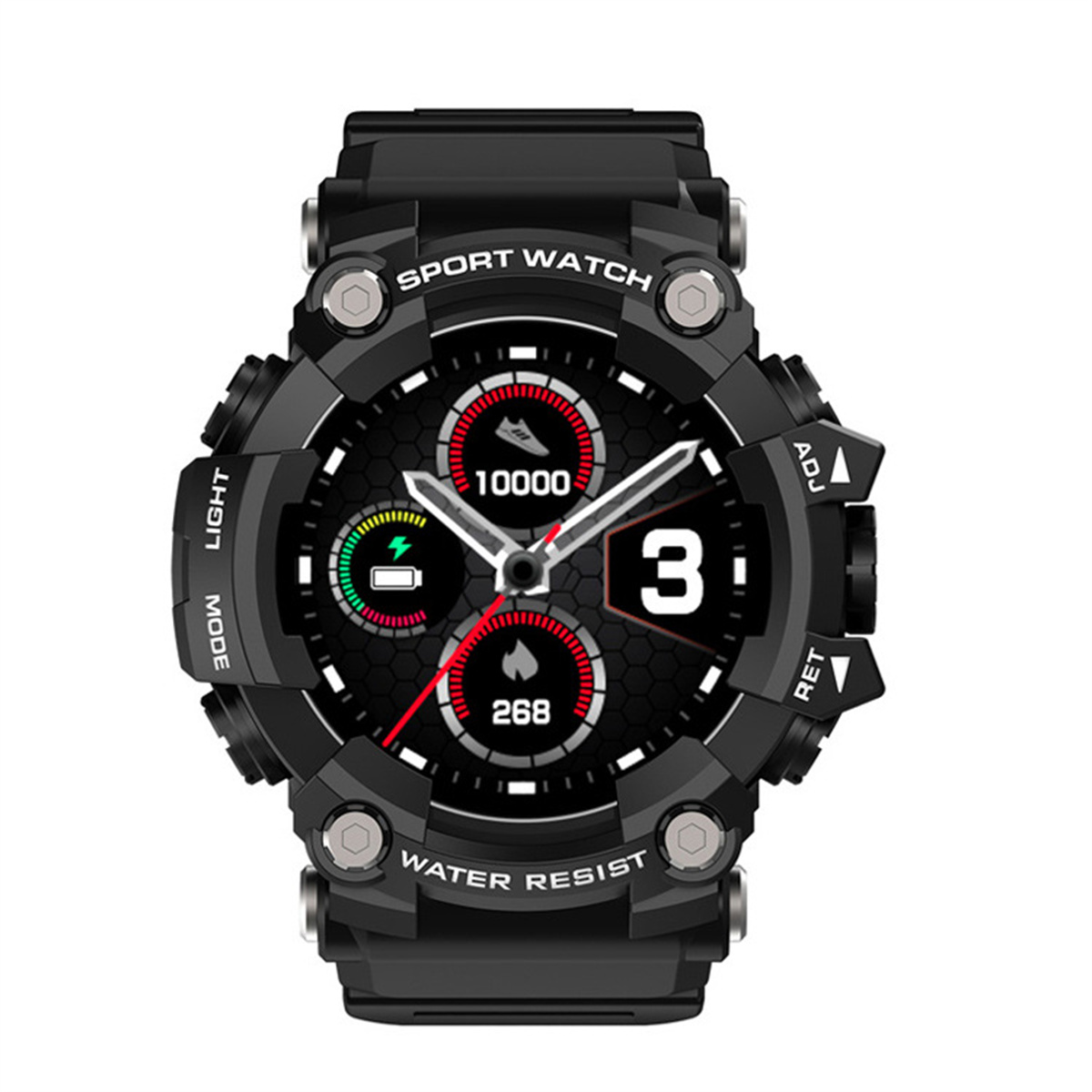 SYNTEK Smart Watch Schwarz Outdoor Sport PU, Mehrere Wasserdicht Smartwatch Sport Modi Schwarz