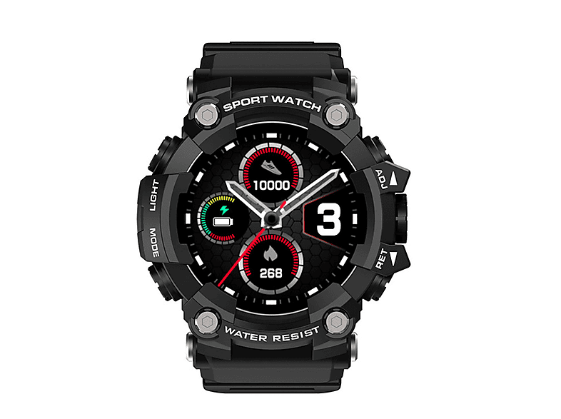 SYNTEK Smart Watch Schwarz Outdoor Sport Wasserdicht Mehrere Sport Modi Smartwatch PU, Schwarz