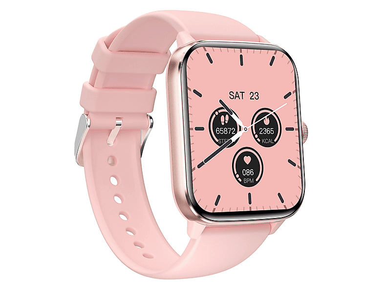 SYNTEK Smart Watch Pink 1,9 Zoll Bildschirm Körpertemperatur Puls SOS Spiel wasserdichtes Smart-Armband Smartwatch Aluminium Silikon, Rosa